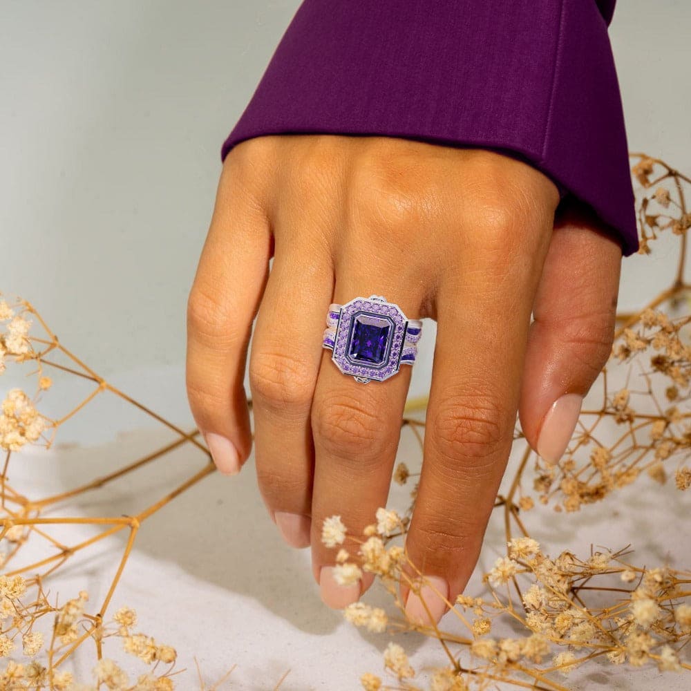 Violet Crown: Emerald Cut Amethyst Ring - S925 Sterling Silver