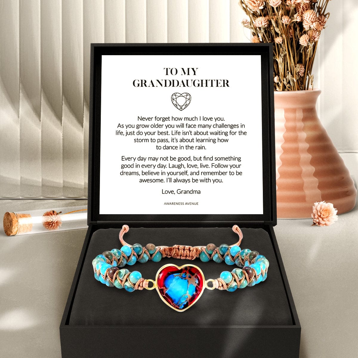 À Ma Petite-Fille | Je T'aime Pour Toujours | Bracelet Coeur en Jaspe
