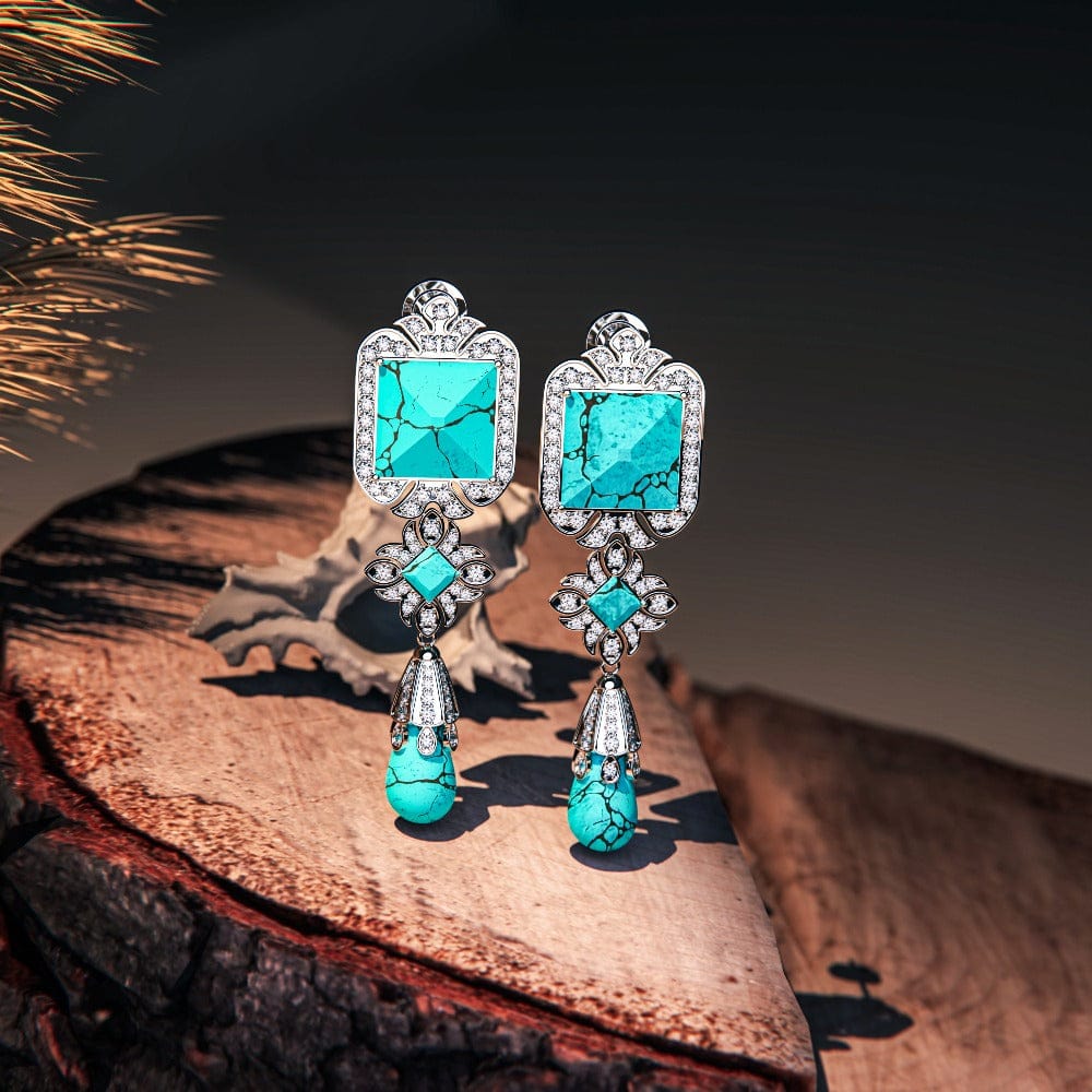 Turquoise Seabed: Boucles d'oreilles pendantes diamant éthique - Argent Sterling S925