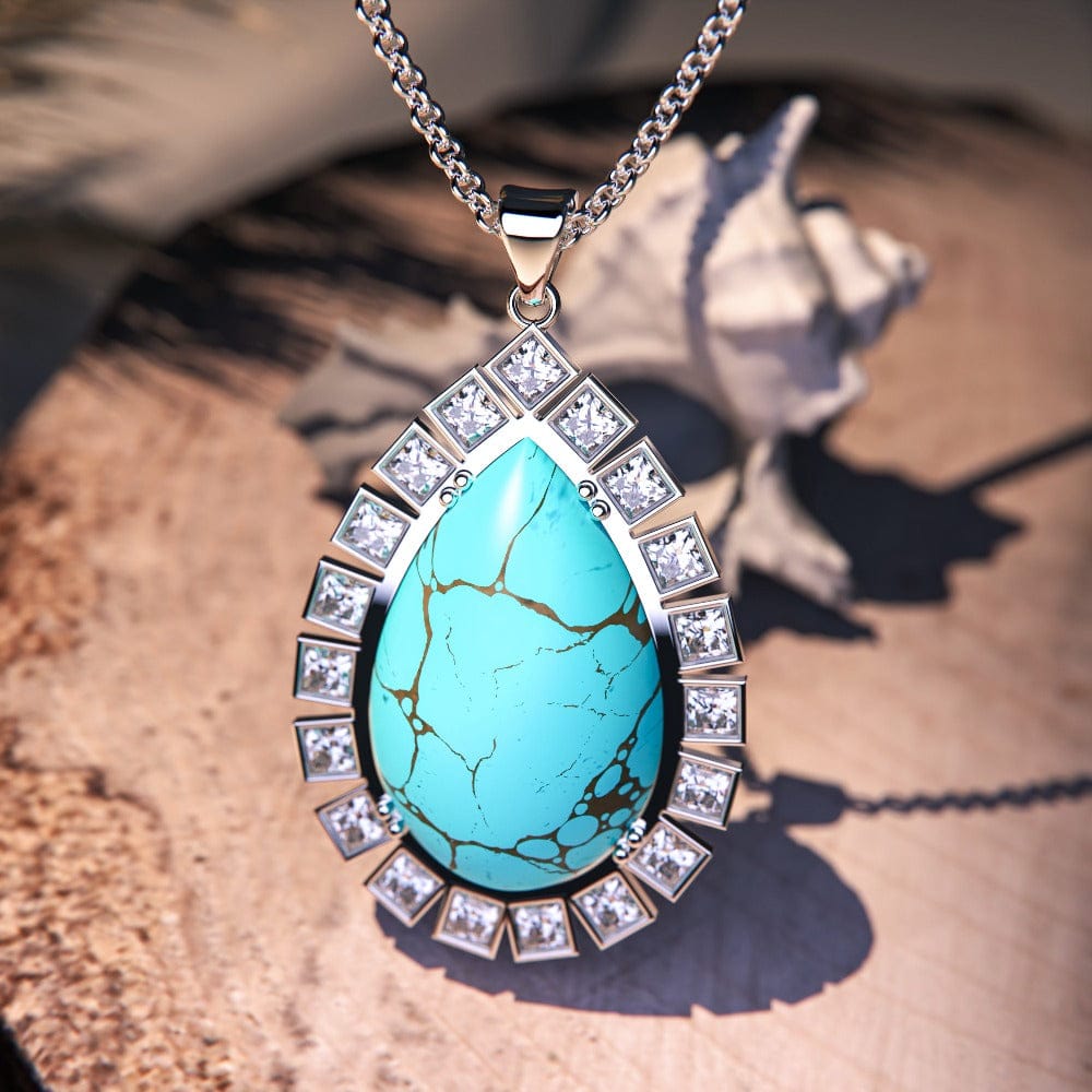 Azure Oceanic Pendant Necklace with a stunning turquoise stone set in sterling silver close up of pendant