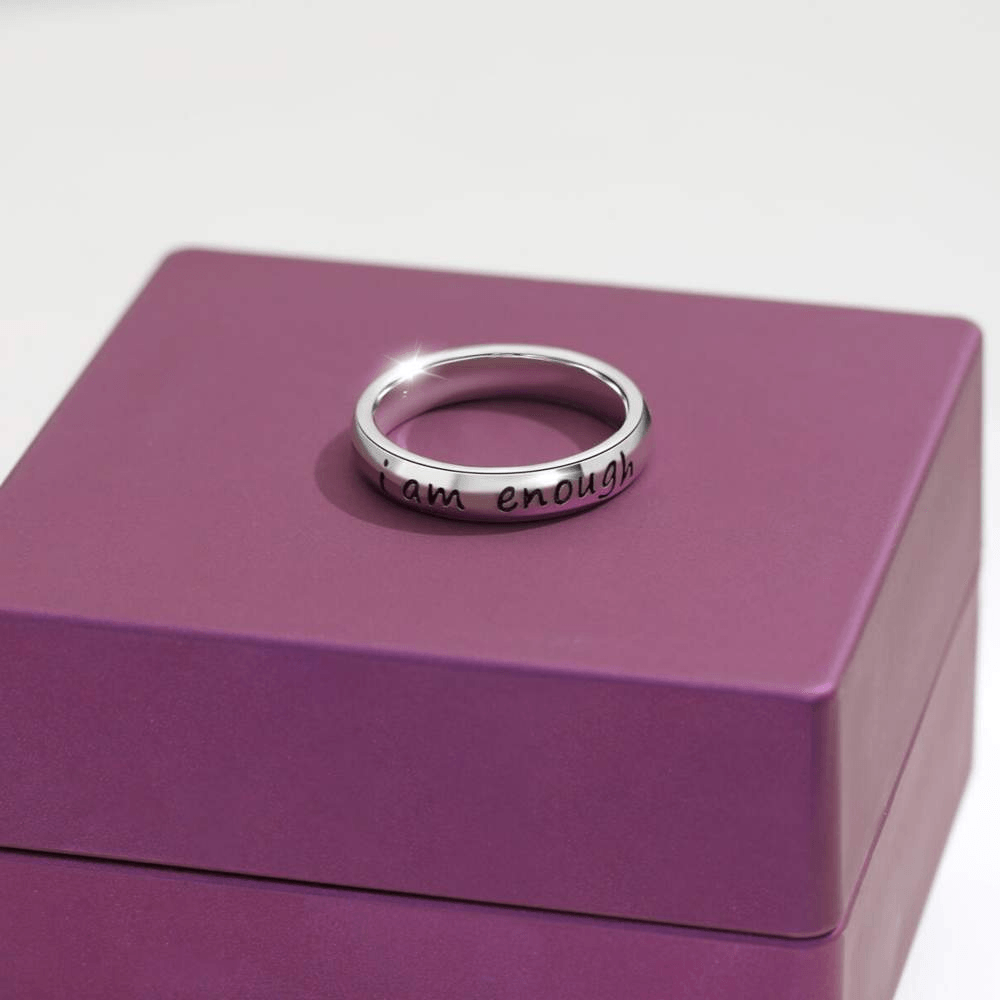 925 Sterling Silver 'I Am Enough' Ring-Awareness Avenue™-Awareness,best-seller,enough,gift: All,gift: Inspirational,IAmEnough,jewellery,Jewelry,Ring,ring: All,ring: Inspirational,Semicolon,Silver