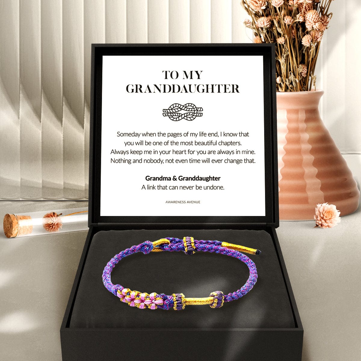 Petite-fille | Un lien indéfectible | Bracelet Nœud Fleur de Pêcher