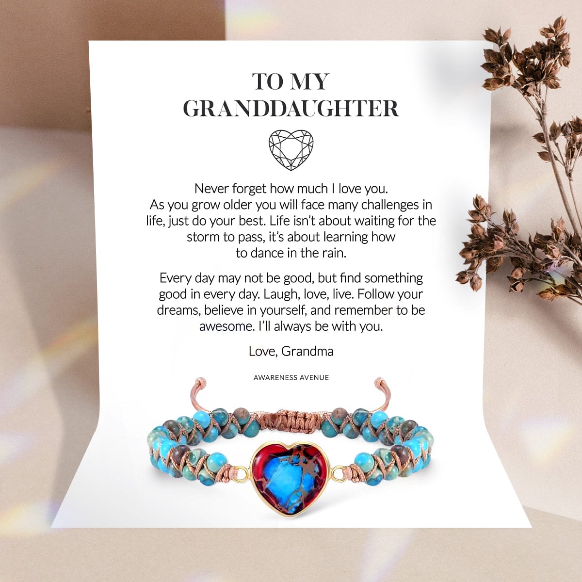 À Ma Petite-Fille | Je T'aime Pour Toujours | Bracelet Coeur en Jaspe