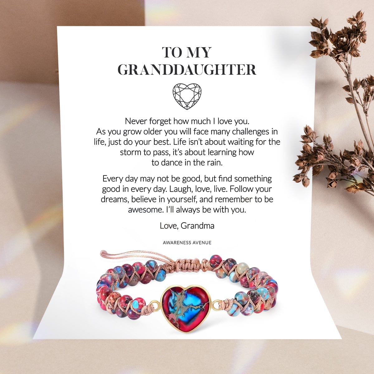 À Ma Petite-Fille | Je T'aime Pour Toujours | Bracelet Coeur en Jaspe
