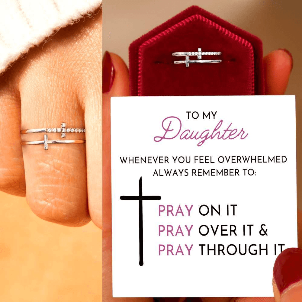 To My Daughter | Pray | Twin Band Cross Ring-Awareness Avenue-Cross,gift: All,gift: Daughter,jewellery,Jewelry,Pray,Ring,ring: All,ring: Daughter