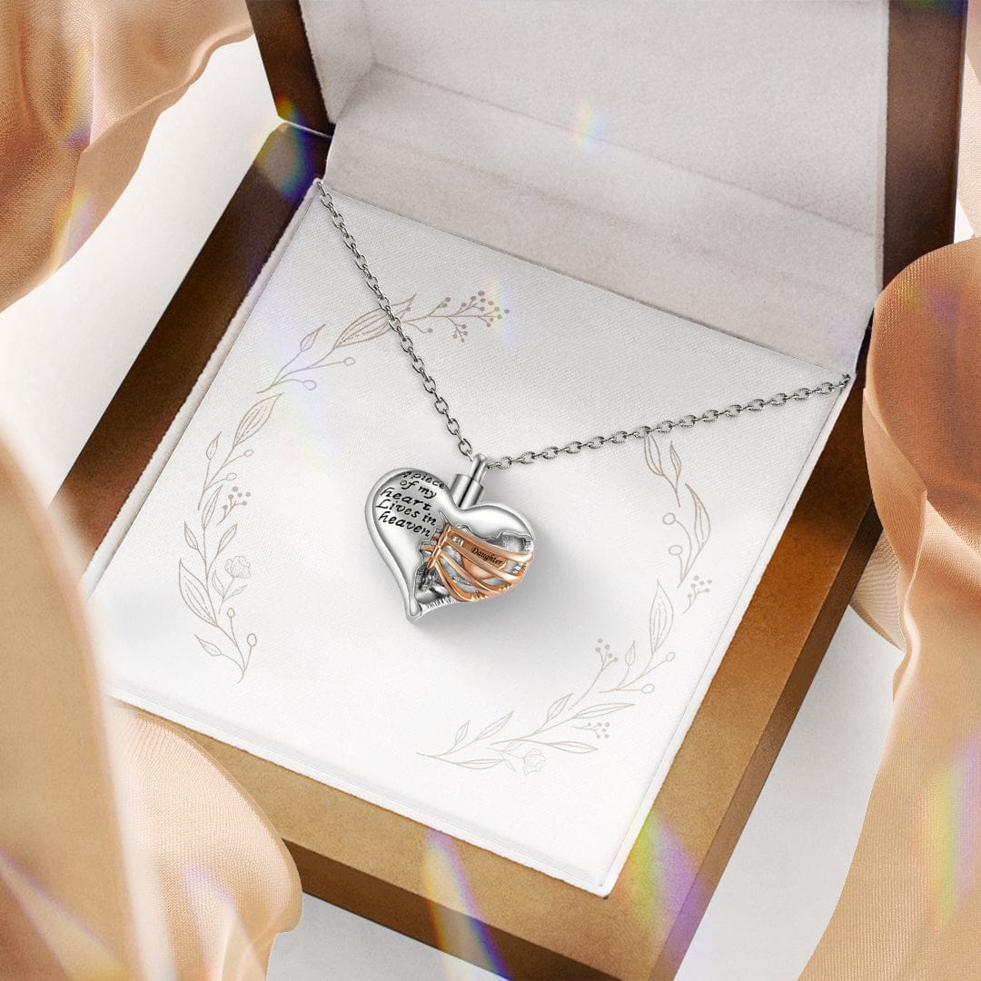 Un morceau de mon cœur vit au paradis | Collier urne funéraire cœur commémoratif