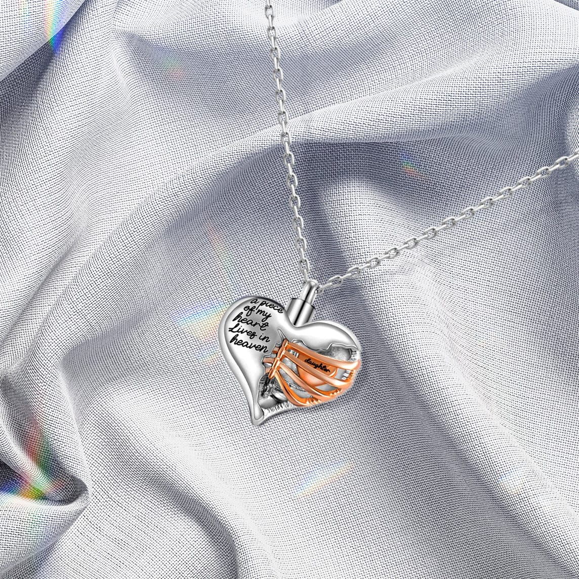 Un morceau de mon cœur vit au paradis | Collier urne funéraire cœur commémoratif