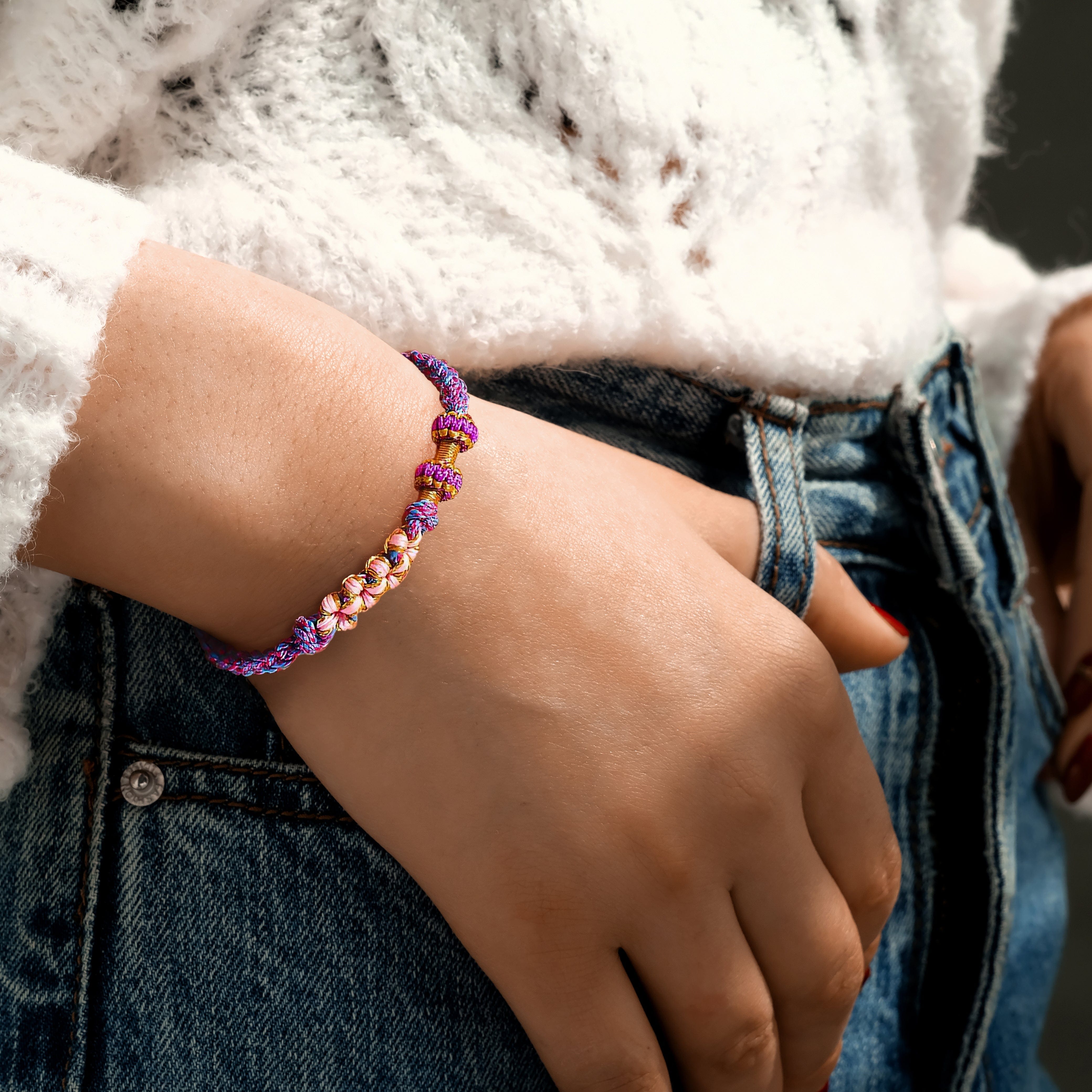 Petite-fille | Un lien indéfectible | Bracelet Nœud Fleur de Pêcher