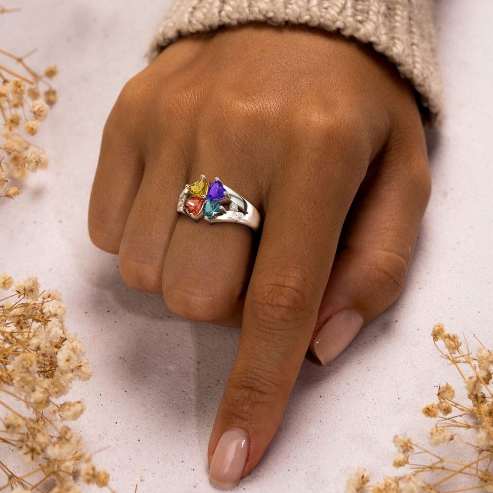 Bague trèfle personnalisée S925 Fête des Mères avec pierres de naissance
