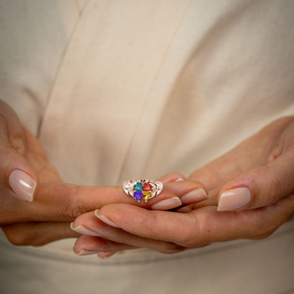Bague trèfle personnalisée S925 Fête des Mères avec pierres de naissance