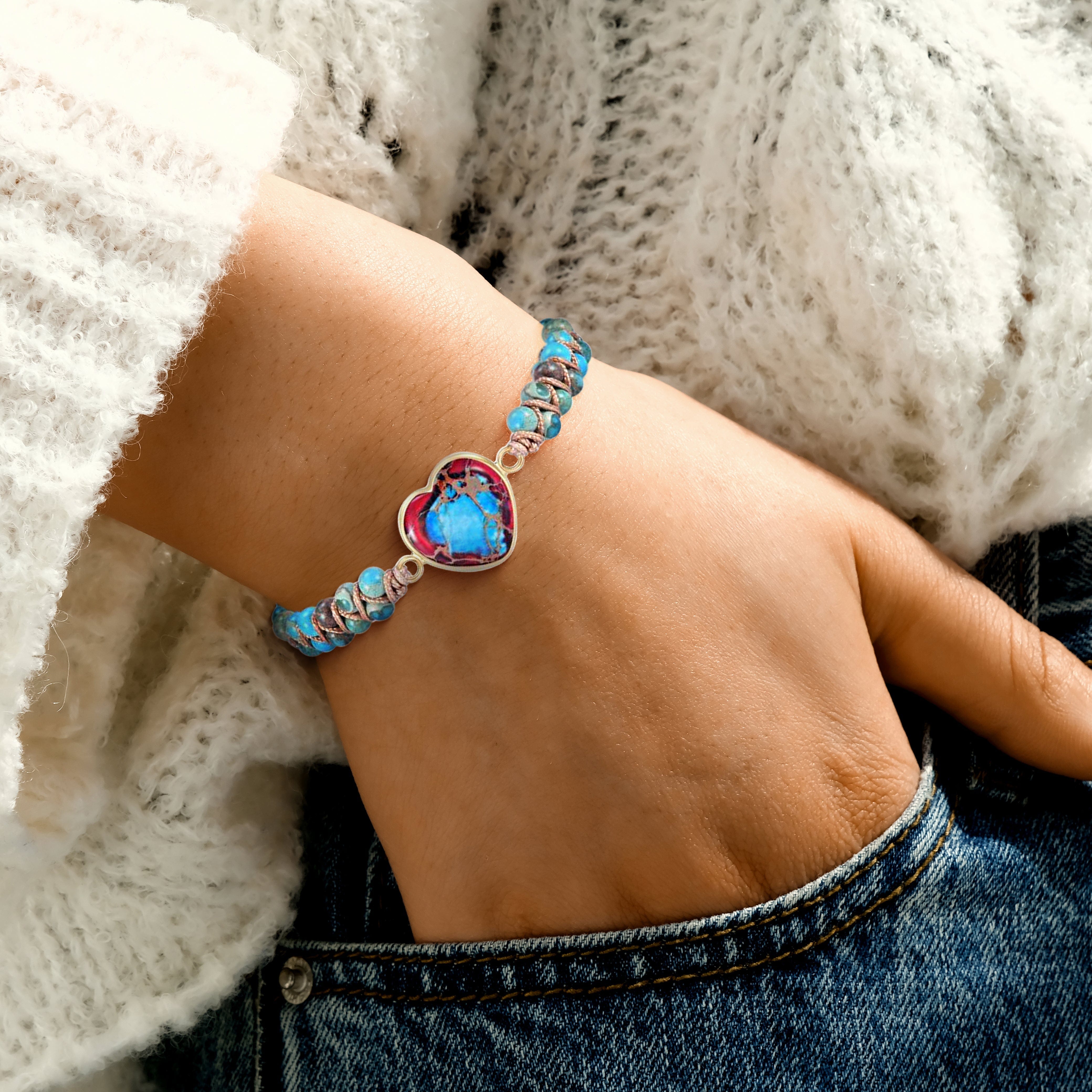 À Ma Petite-Fille | Je T'aime Pour Toujours | Bracelet Coeur en Jaspe