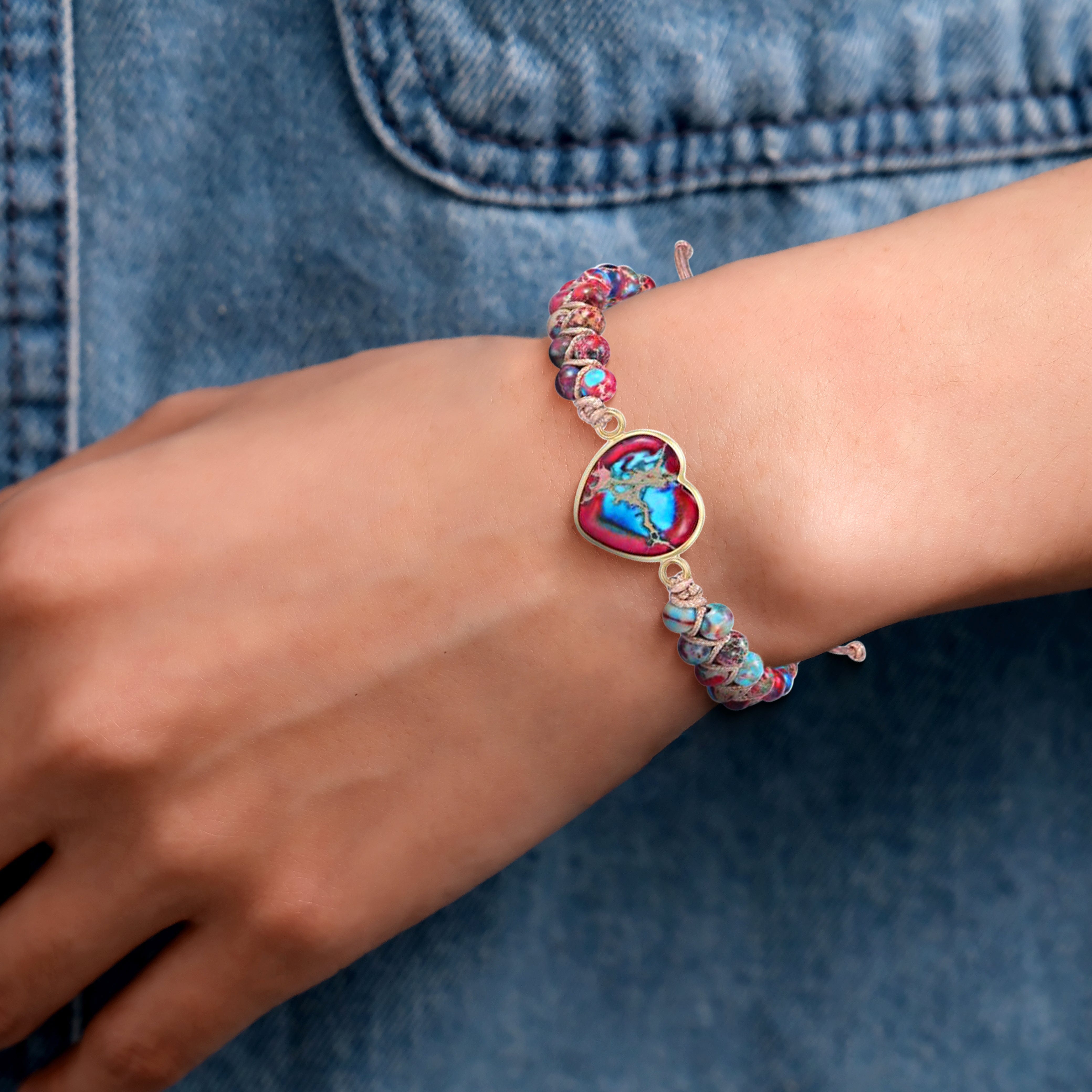 À Ma Petite-Fille | Je T'aime Pour Toujours | Bracelet Coeur en Jaspe