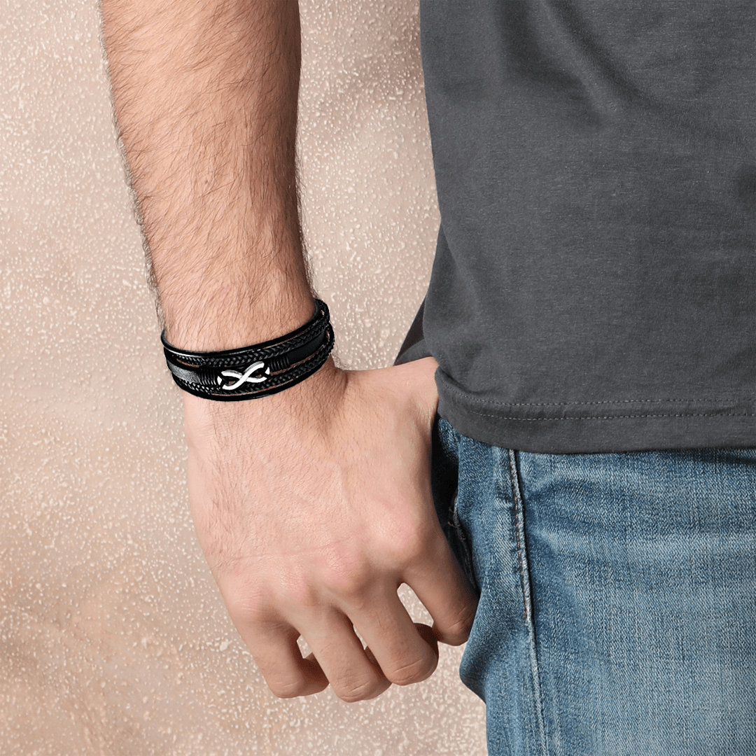 À Mon Fils | Je Serai Toujours Avec Toi | Bracelet en Cuir