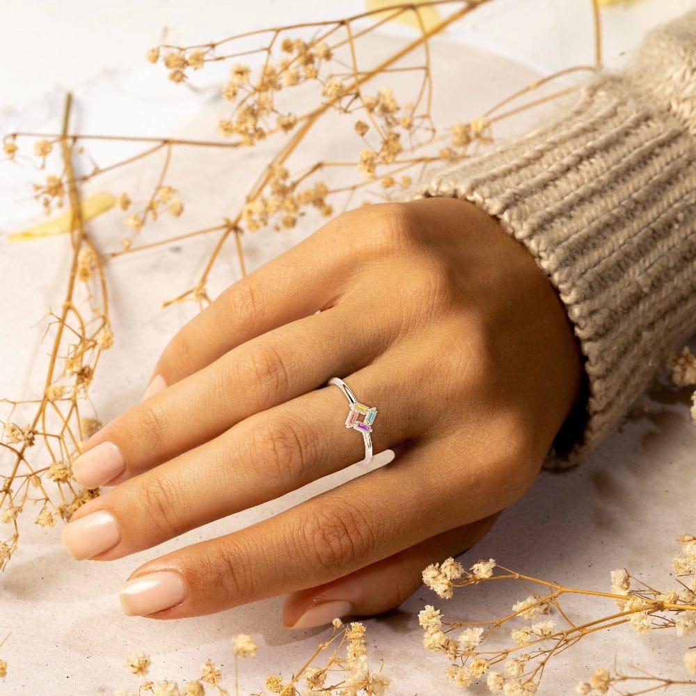 Personnalisable | S925 | Bague 3-6 Pierres de Naissance Baguette