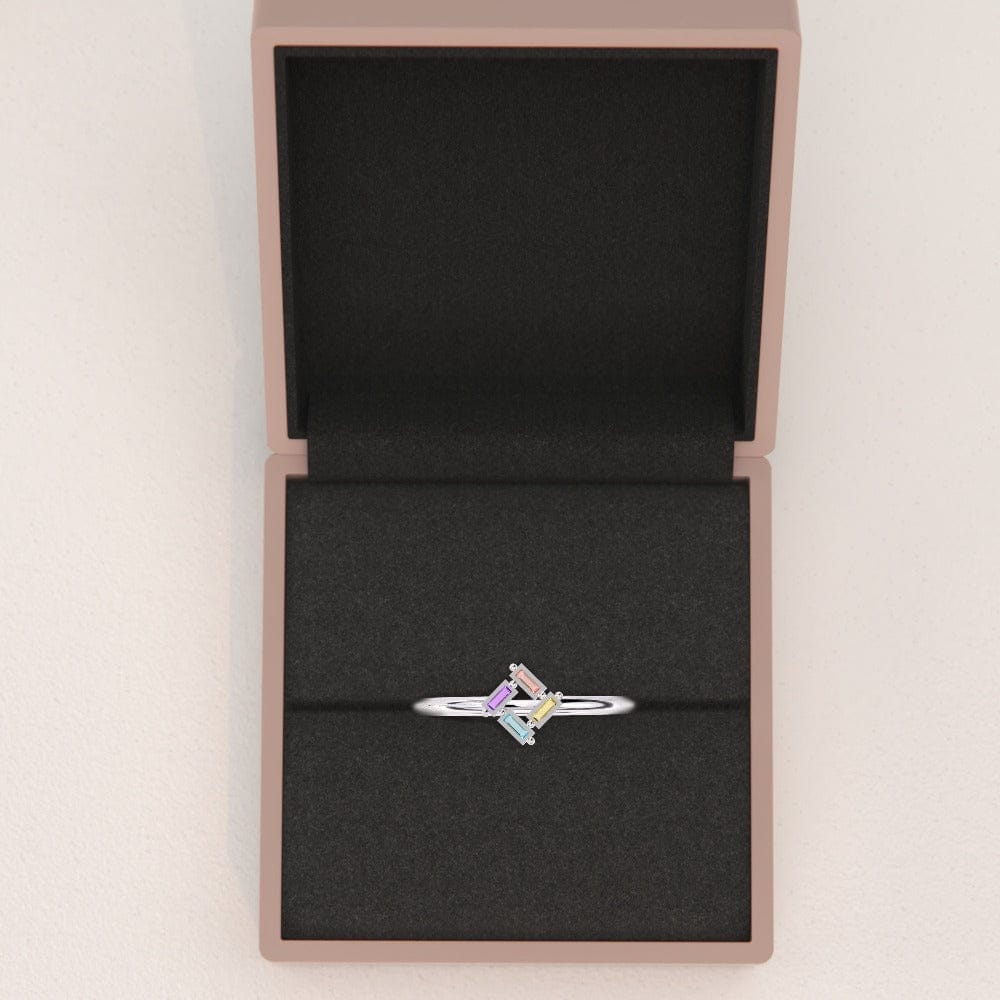 Personnalisable | S925 | Bague 3-6 Pierres de Naissance Baguette