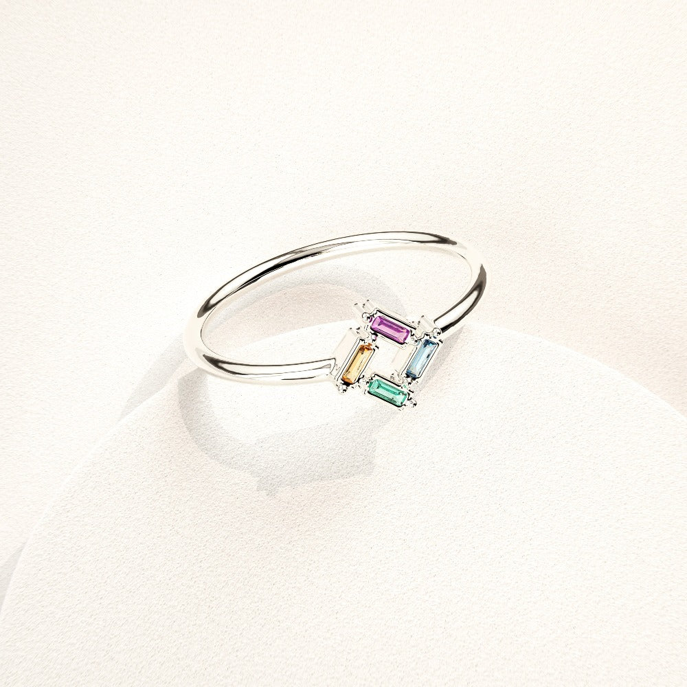Personnalisable | S925 | Bague 3-6 Pierres de Naissance Baguette