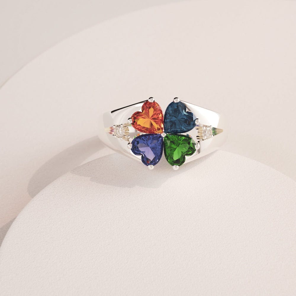 Bague trèfle personnalisée S925 Fête des Mères avec pierres de naissance