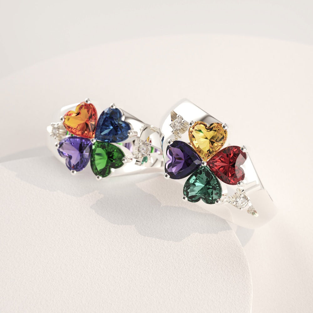 Bague trèfle personnalisée S925 Fête des Mères avec pierres de naissance