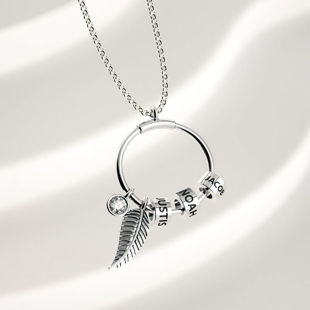 Collier personnalisé avec pendentif cercle perlé et motif feuille