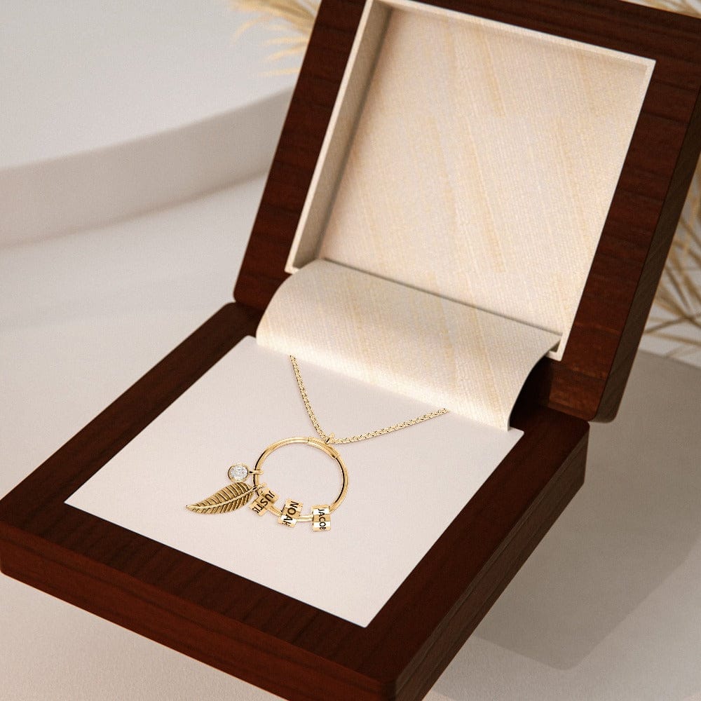 Collier personnalisé avec pendentif cercle perlé et motif feuille