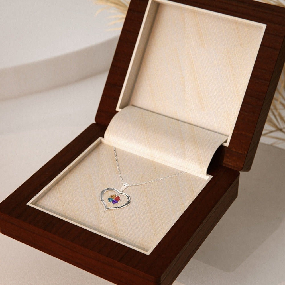 Collier personnalisé cœur argent avec pierres de naissance et 4 gravures