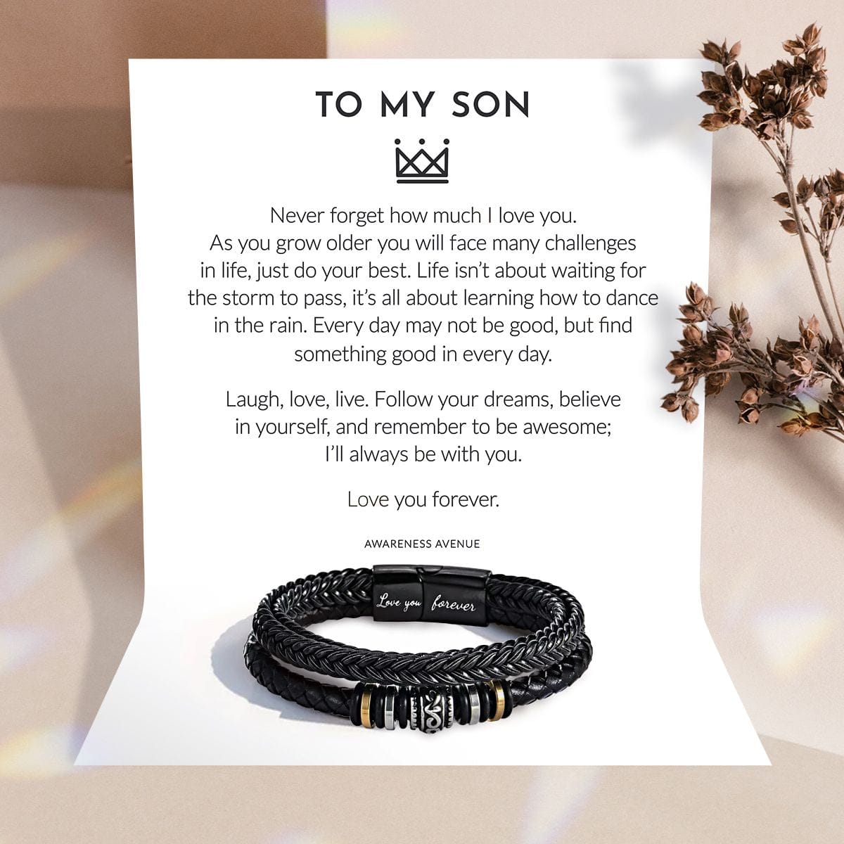 À Mon Fils | Je T'aime Pour Toujours | Bracelet Tressé en Cuir