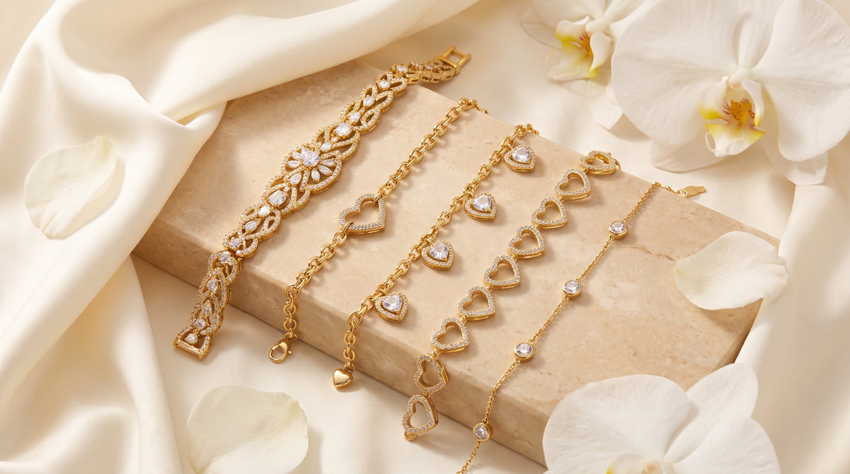 24k gold bracelets for women's editorial image