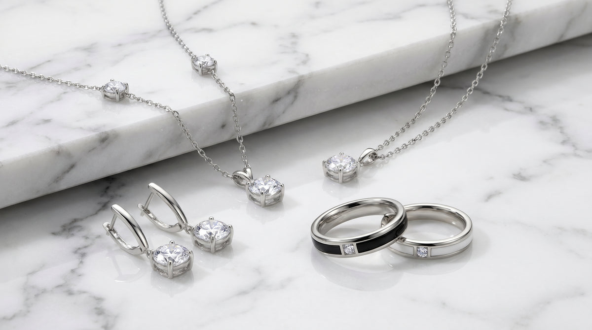 earrings and necklace set silver - hero image