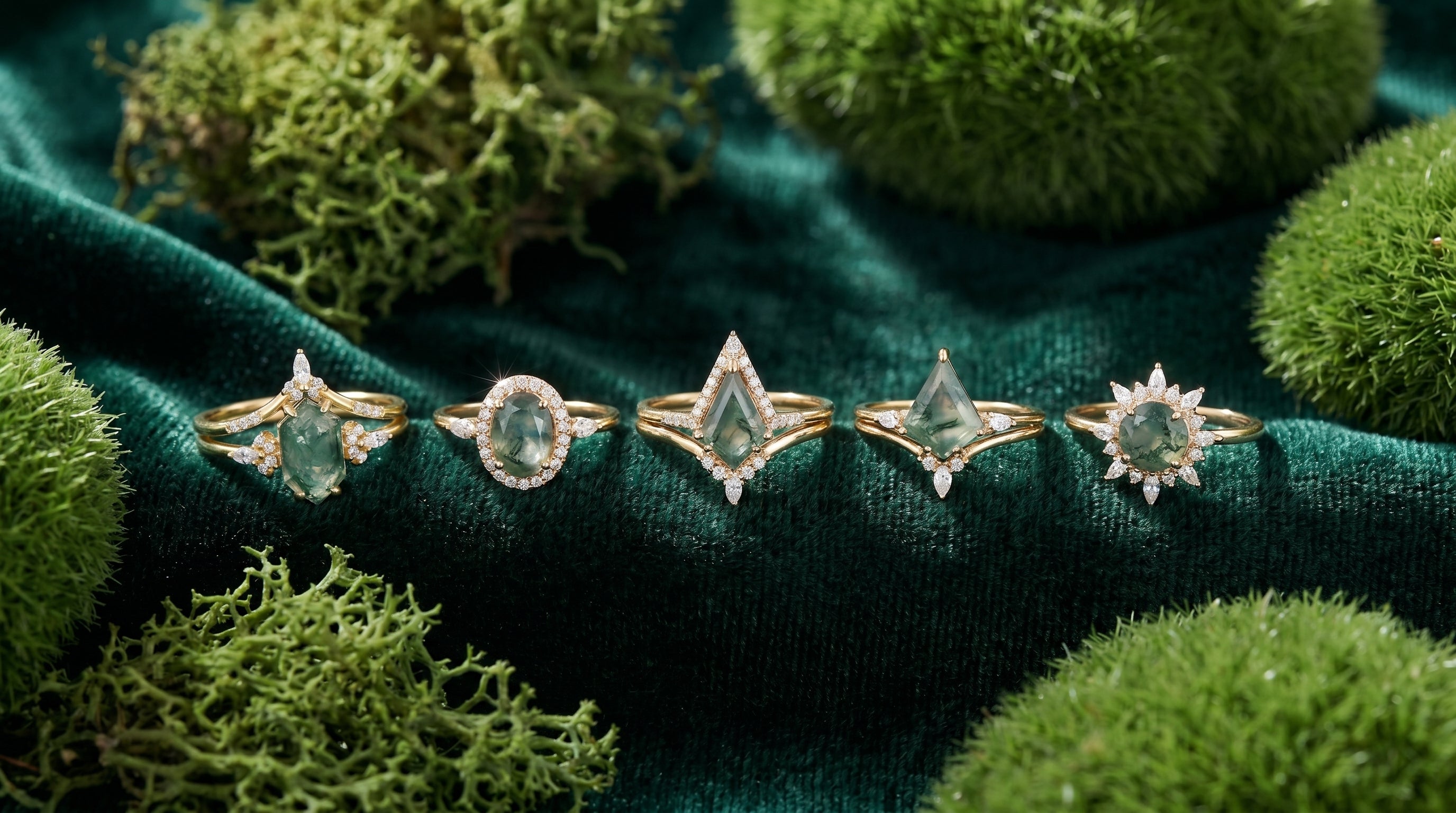 rose gold moss agate engagement ring - hero image