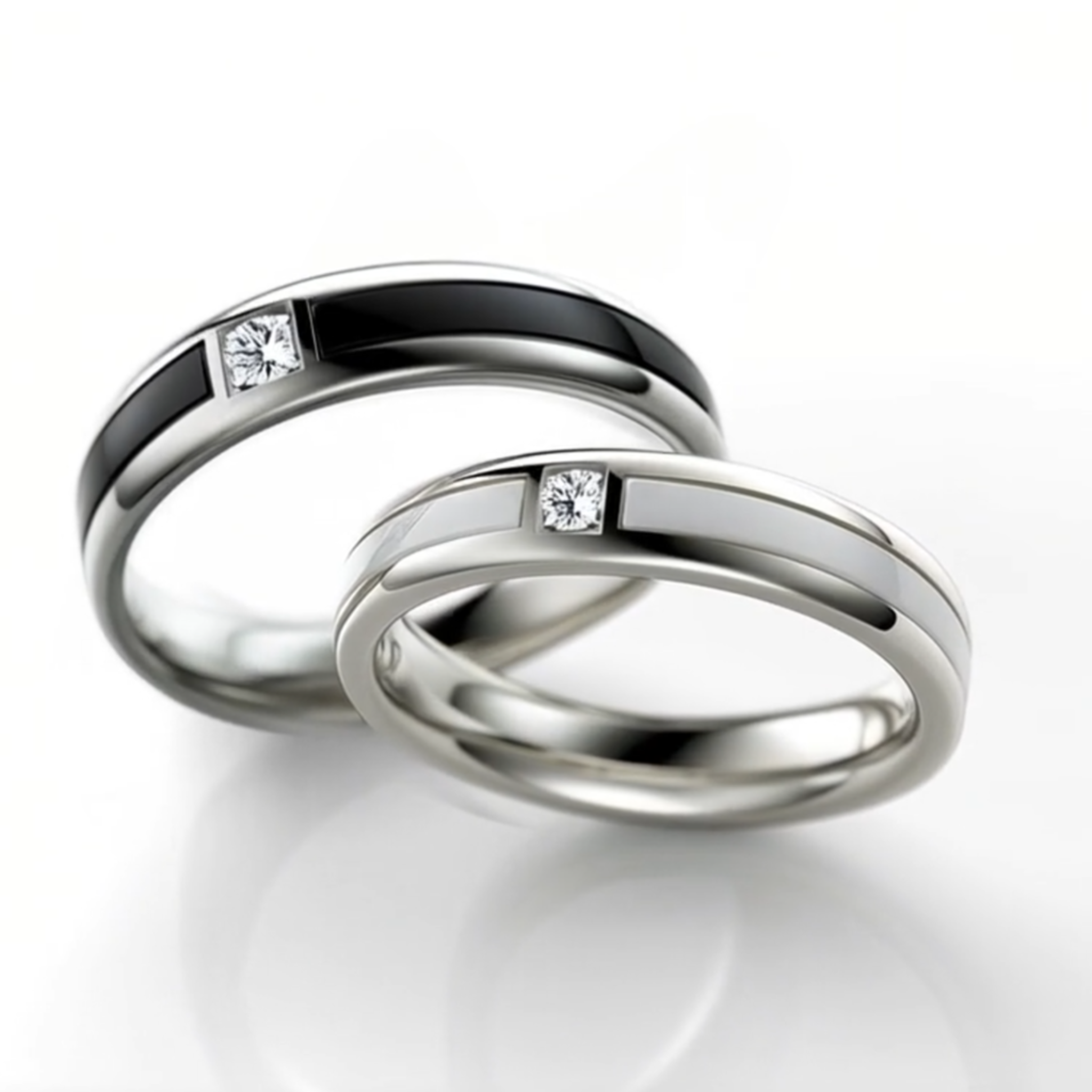 The Enamel Contrast Couples Rings - View 2