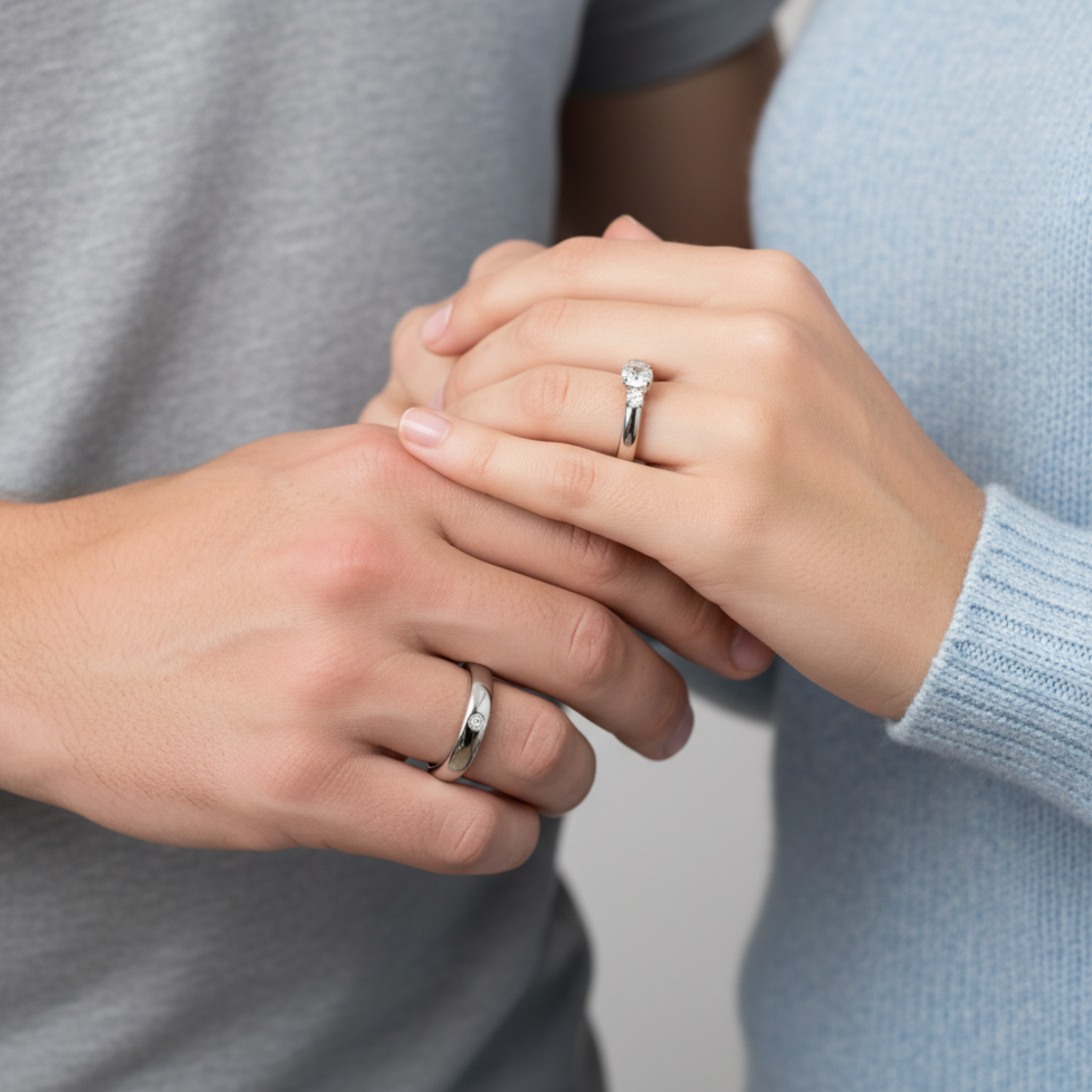 The Two-Tone Three-Stone Couples Rings - View 3