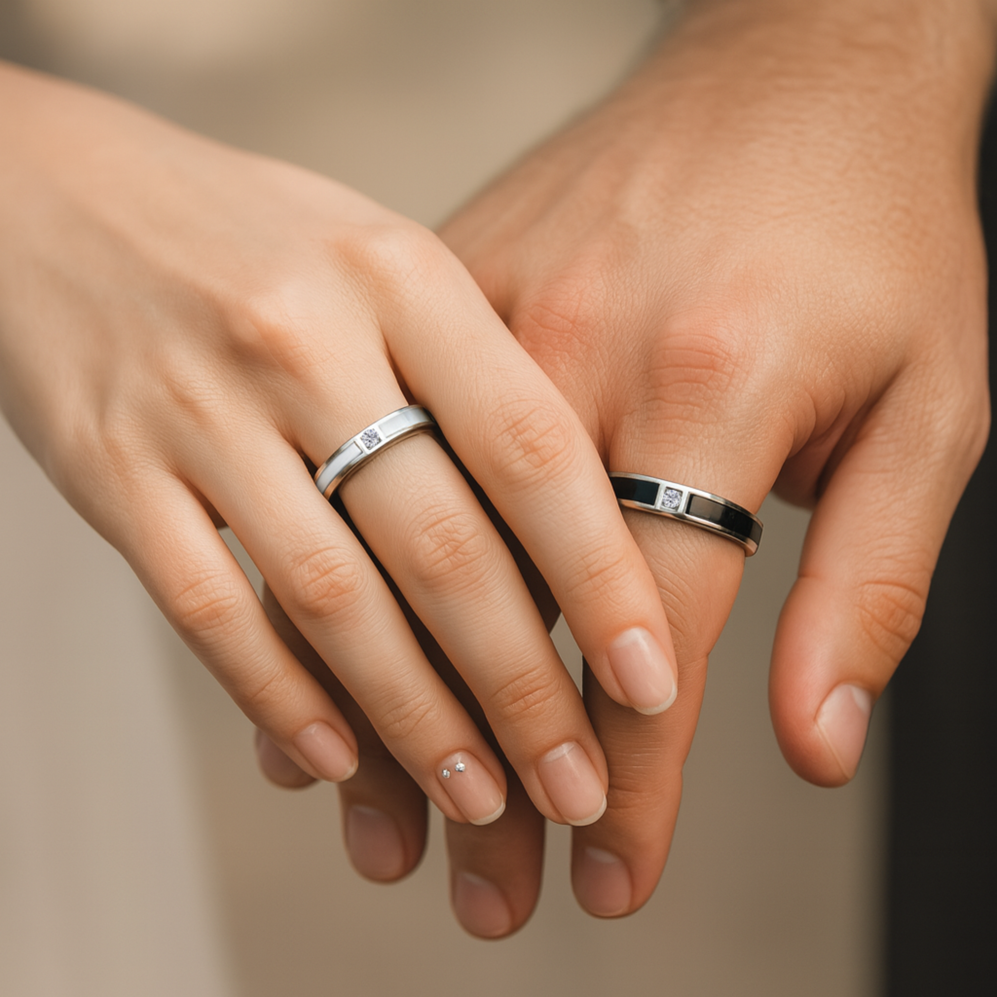 The Enamel Contrast Couples Rings - View 3