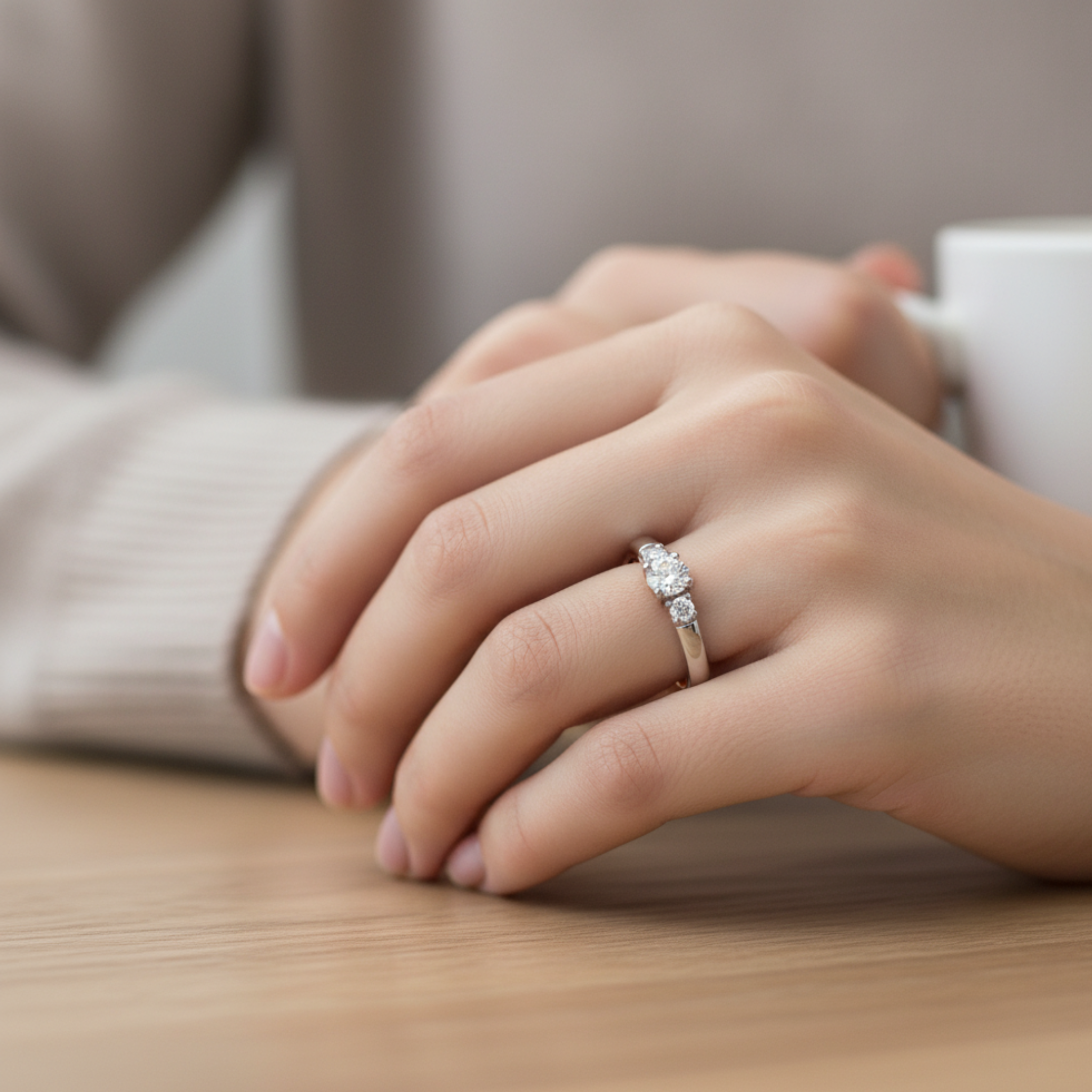 The Two-Tone Three-Stone Couples Rings - View 4