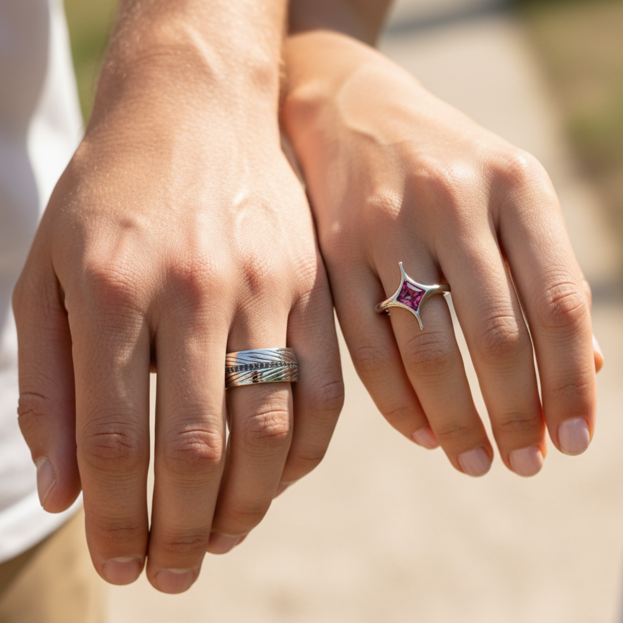 The Geometric Star Couples Rings - View 4