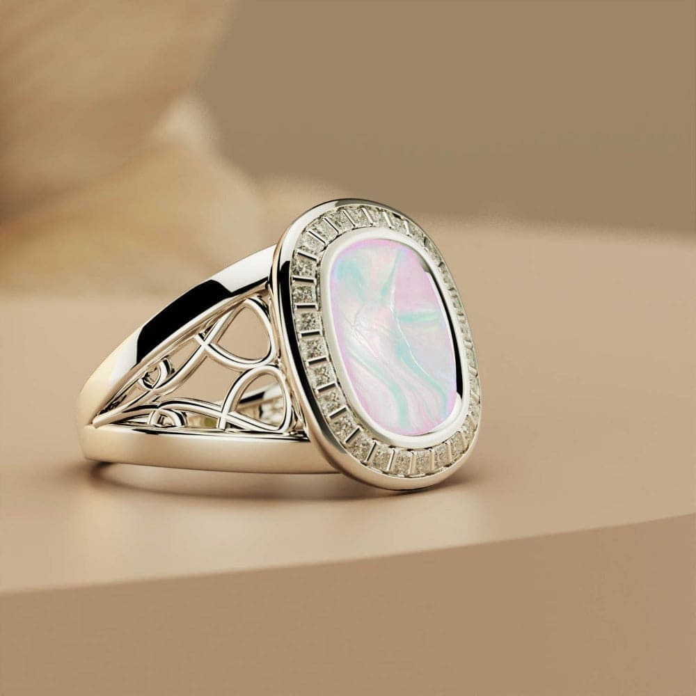 Rêve nacré : Bague sculptée en nacre - Argent sterling S925