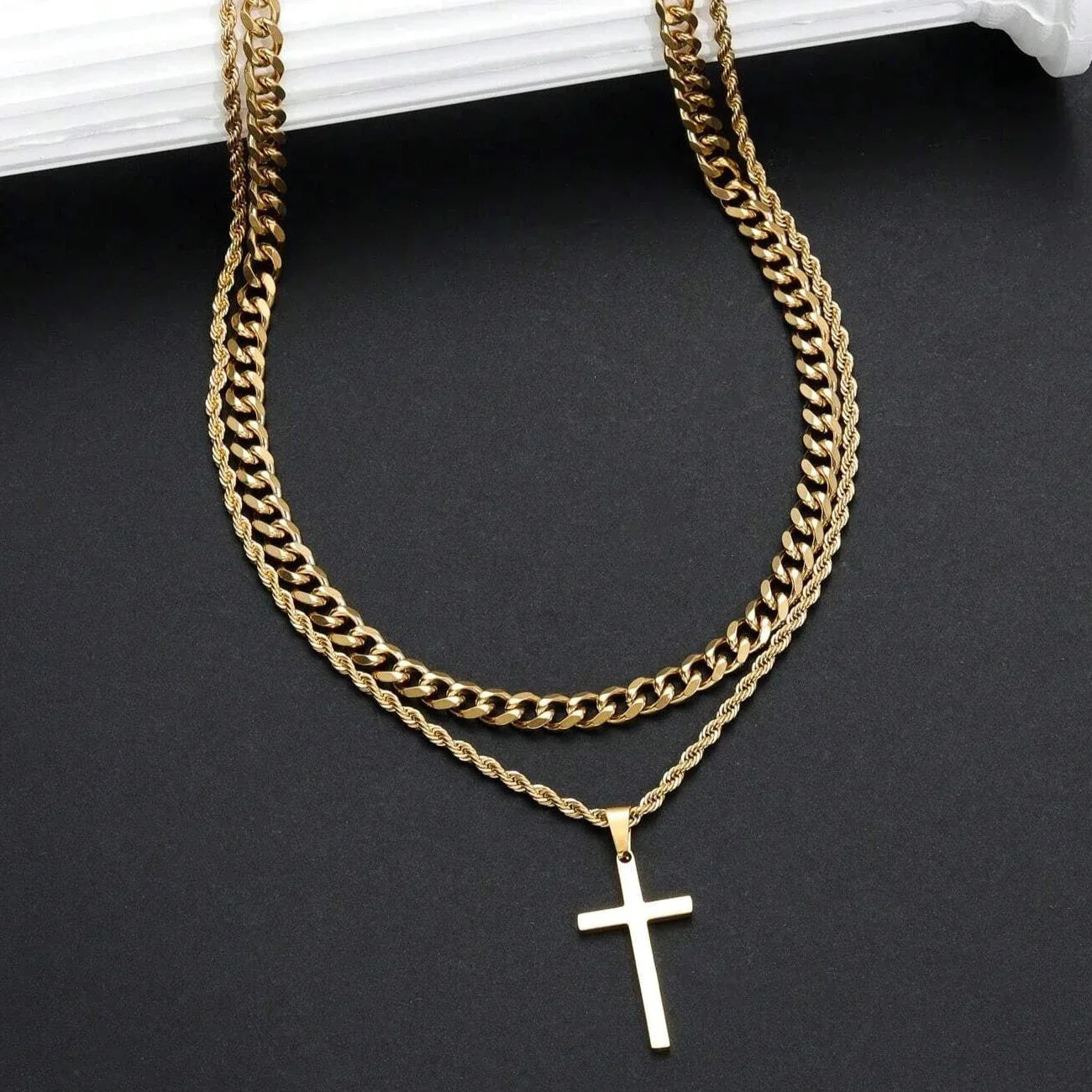Collier Homme Pendentif Croix Double Épaisseur