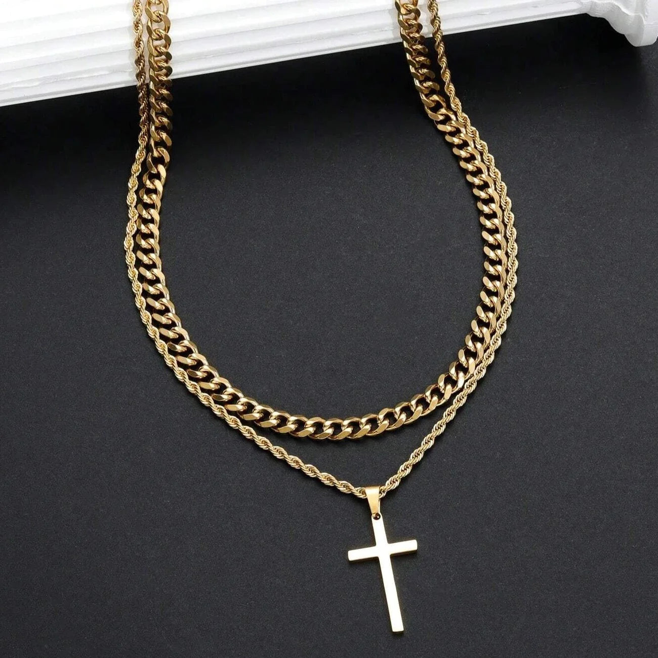 Collier Homme Pendentif Croix Double Épaisseur