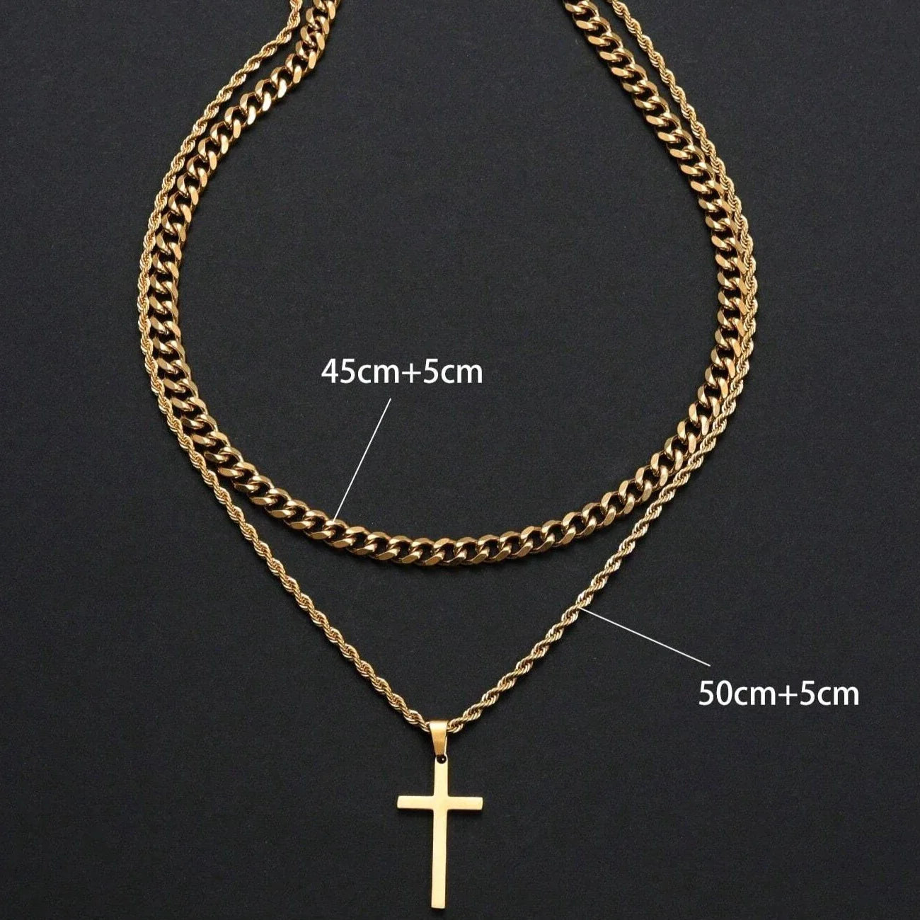 Collier Homme Pendentif Croix Double Épaisseur