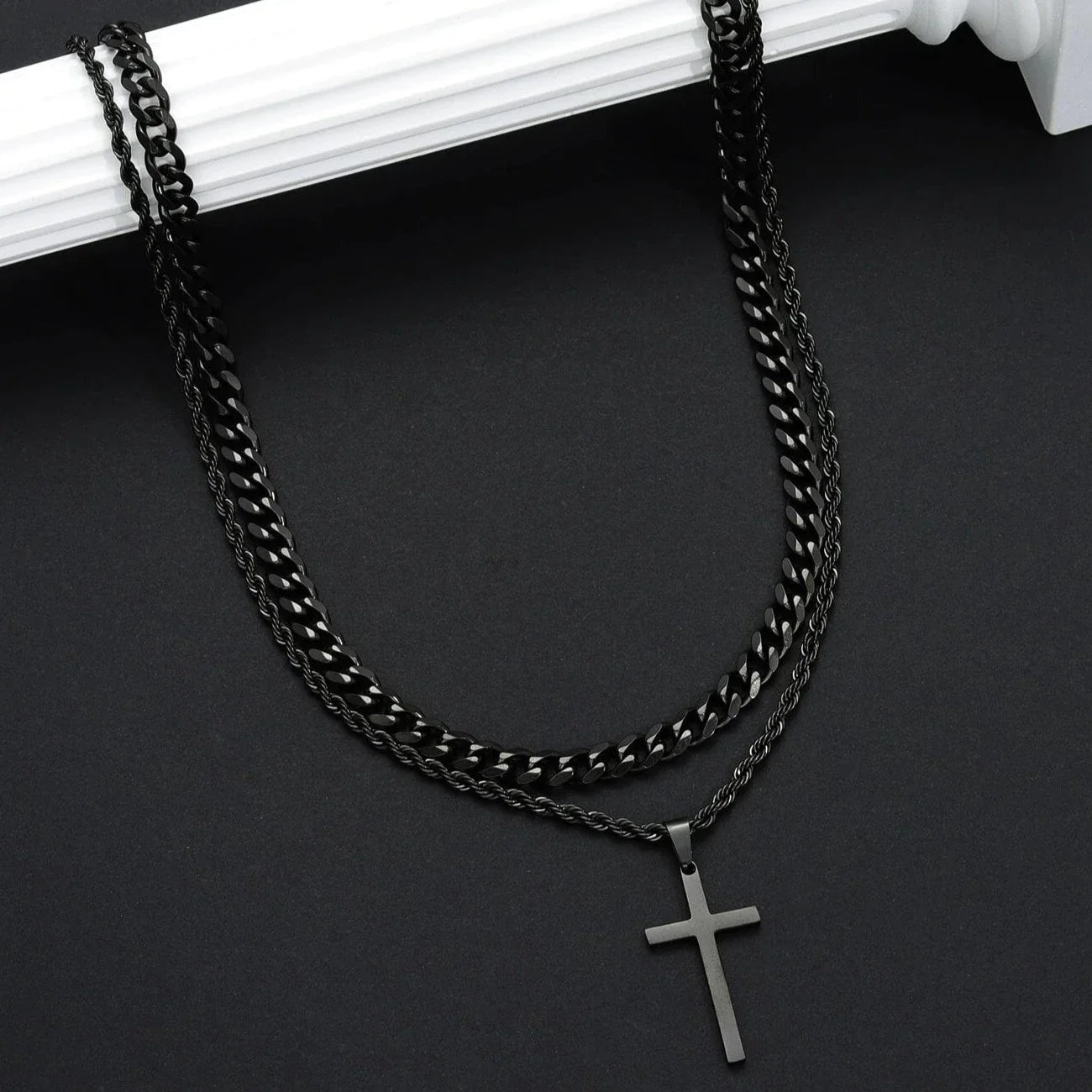 Collier Homme Pendentif Croix Double Épaisseur