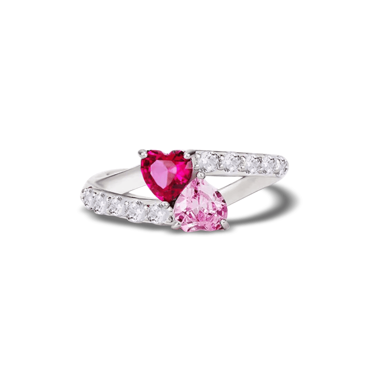 Bague Personnalisée Double Cœur Pierres de Naissance - Argent Sterling S925