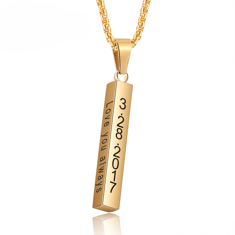 Collier Pendentif Barre 3D Gravé Personnalisé pour Hommes