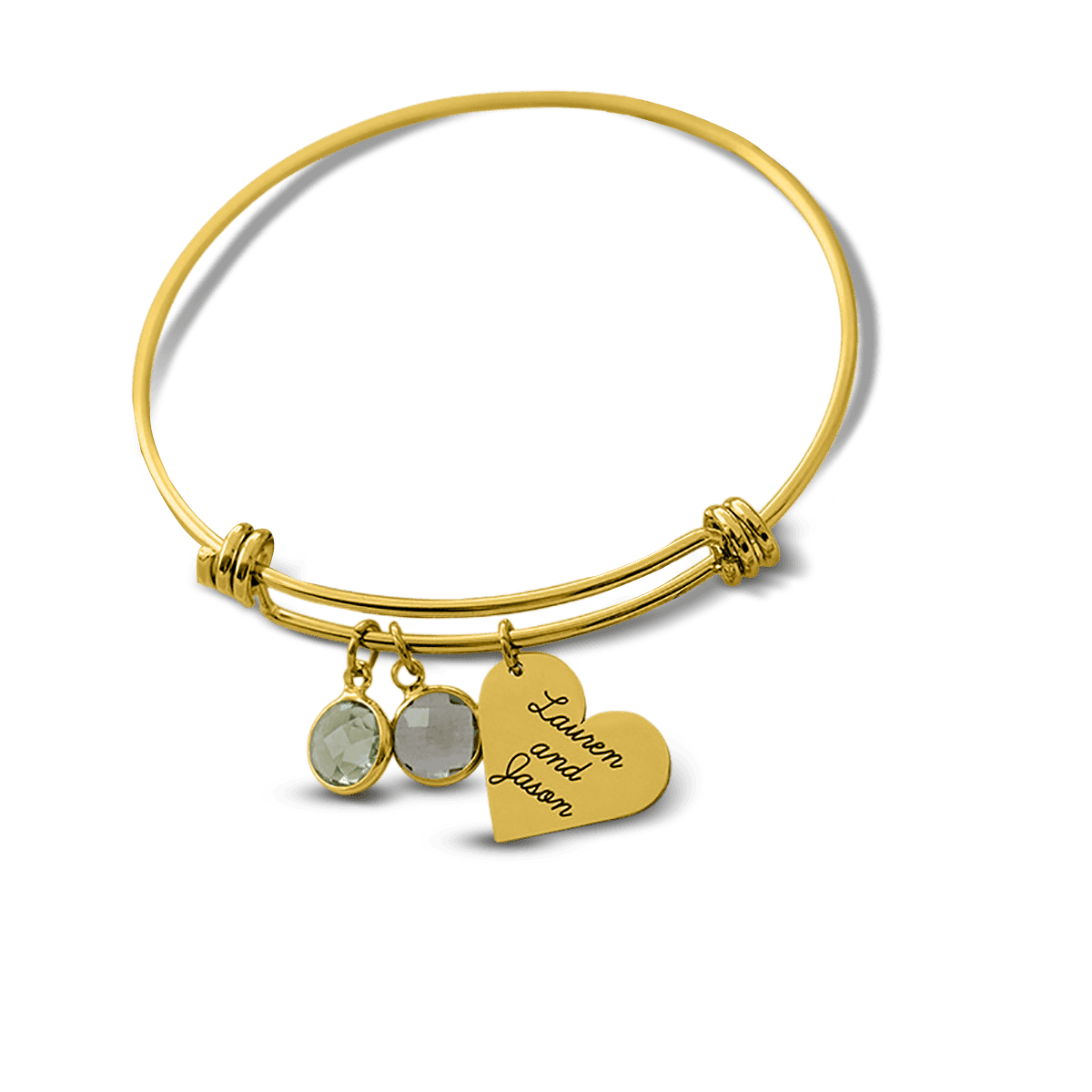Bracelet jonc personnalisé avec breloque gravée et pierres de naissance - Acier inoxydable