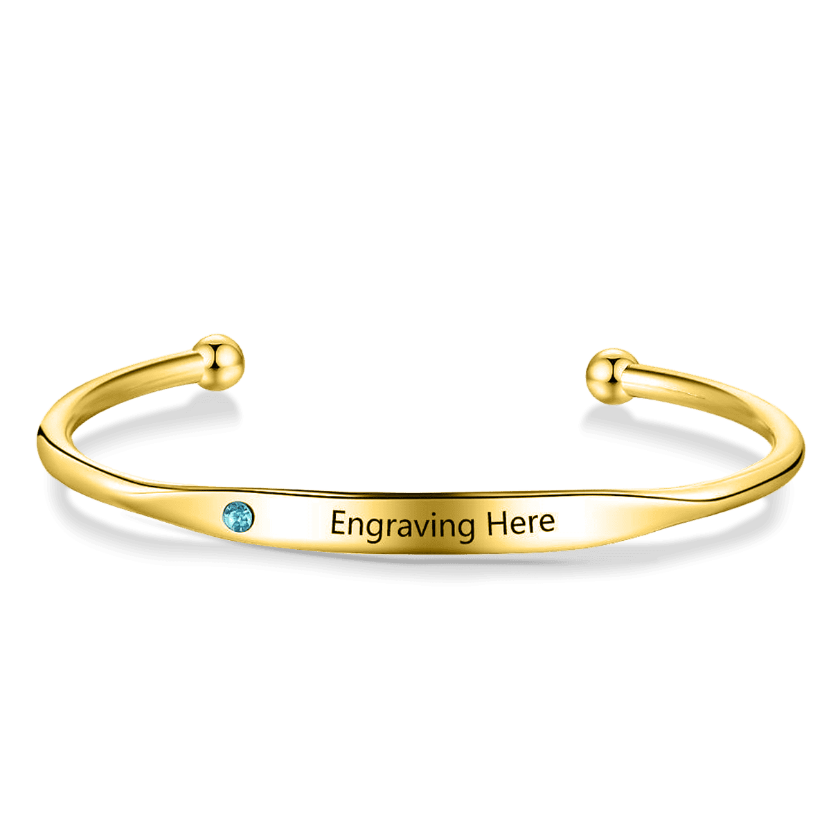 Bracelet jonc personnalisé avec pierre de naissance et nom - Acier inoxydable