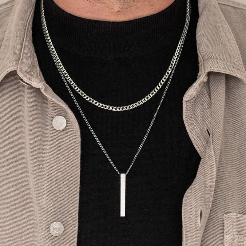 Collier Pendentif Barre 3D Gravé Personnalisé pour Hommes