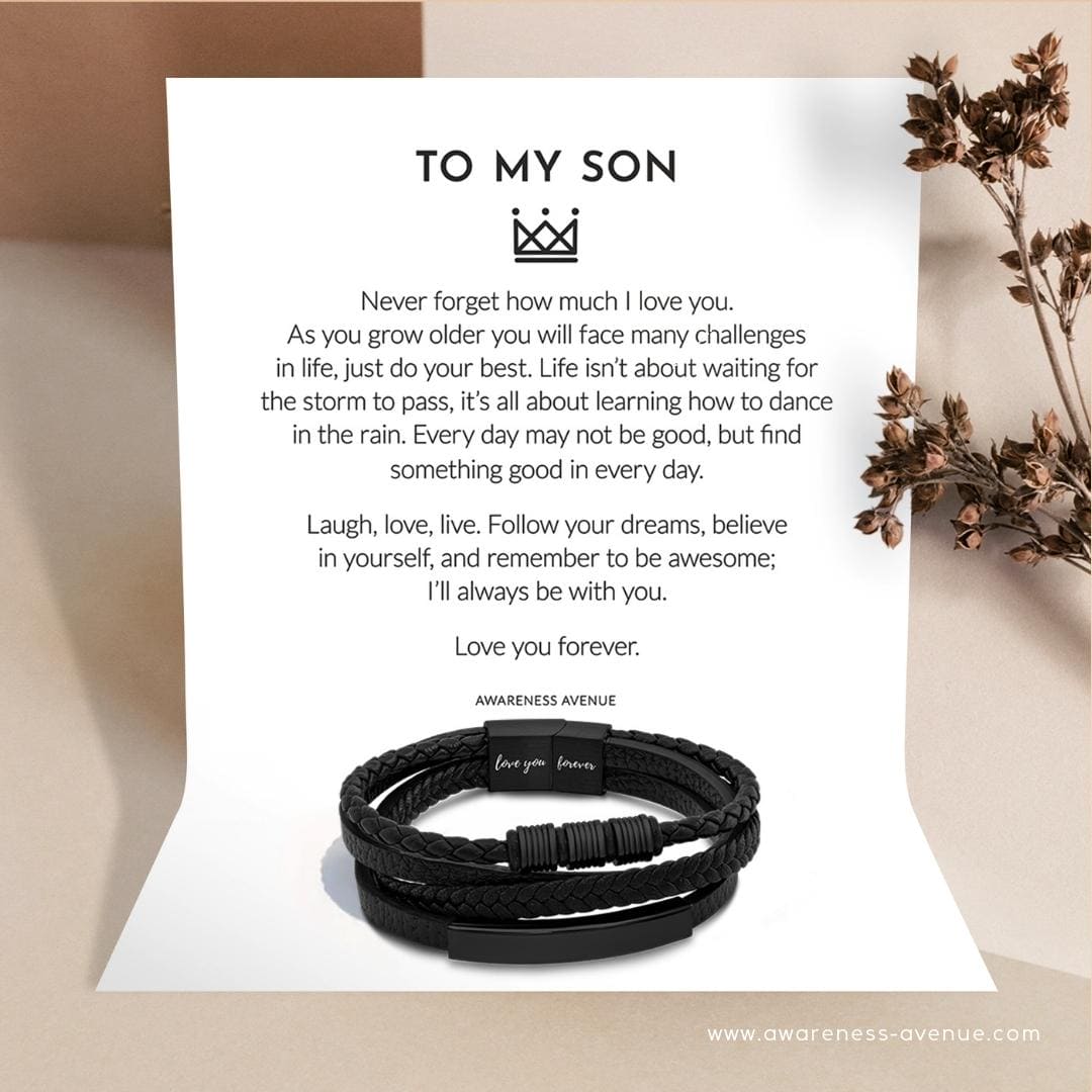 À Mon Fils | Je T'aime Pour Toujours | Bracelet en Cuir