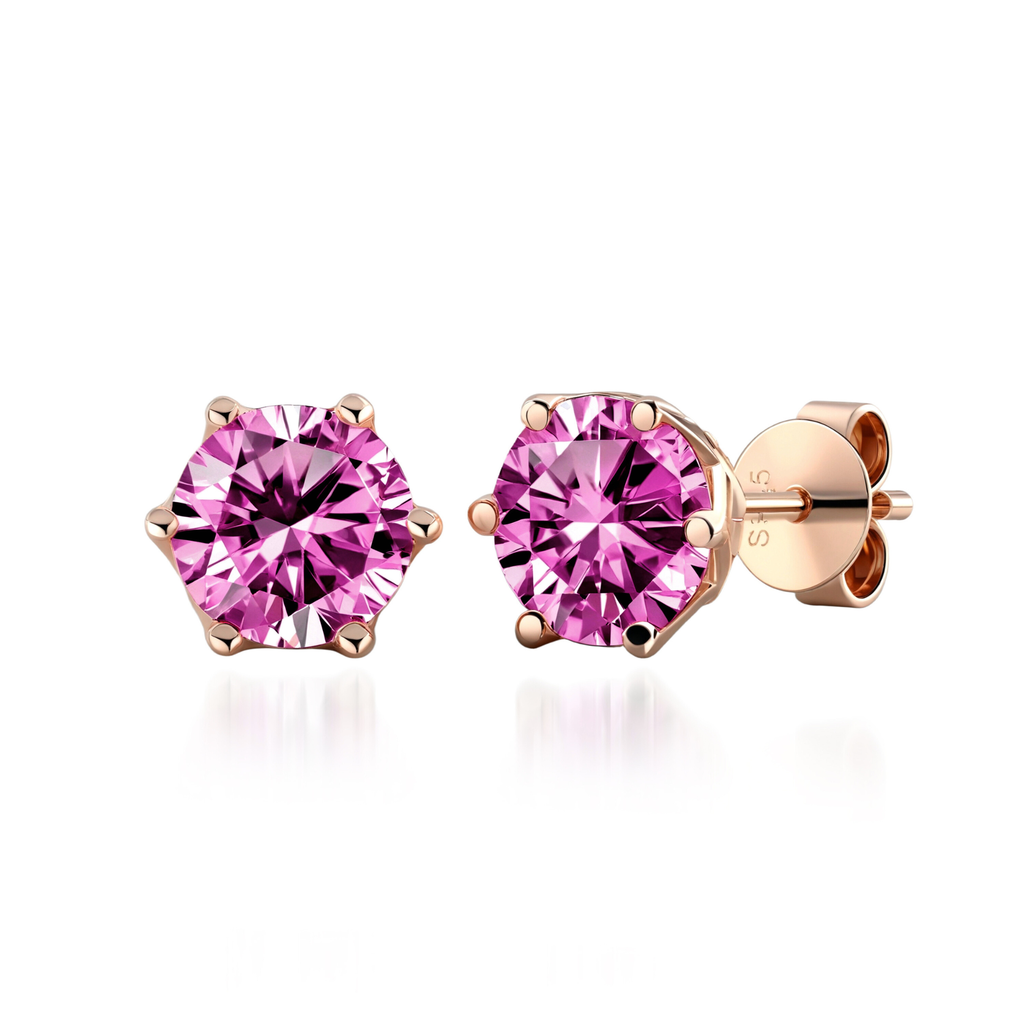 Boucles d'oreilles à clous en moissanite rose lustrée
