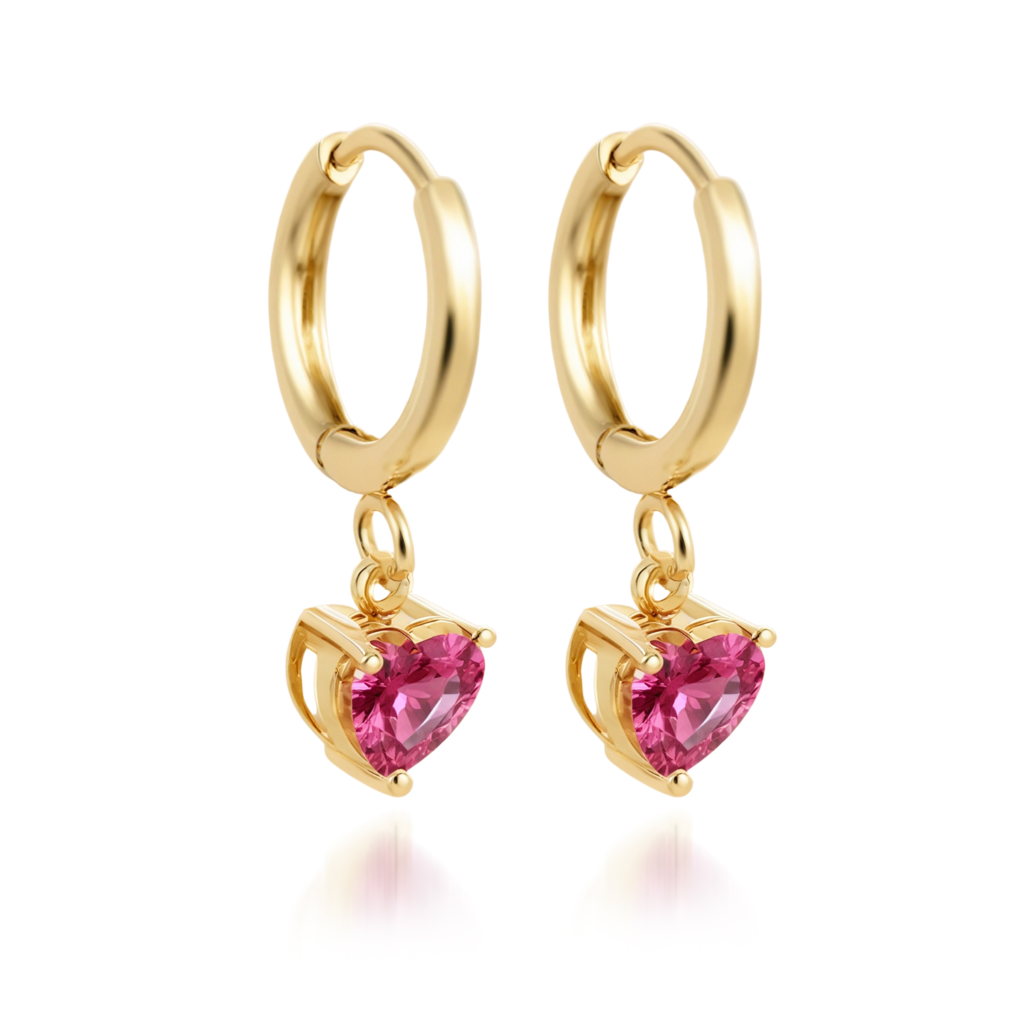 Boucles d'oreilles créoles cœur diamant rose