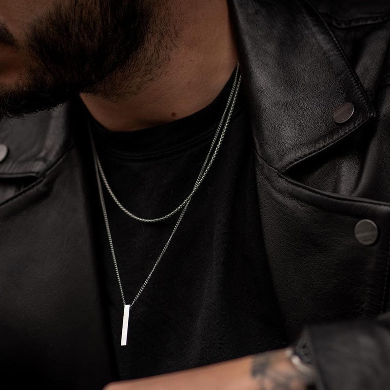 Collier Pendentif Barre 3D Gravé Personnalisé pour Hommes