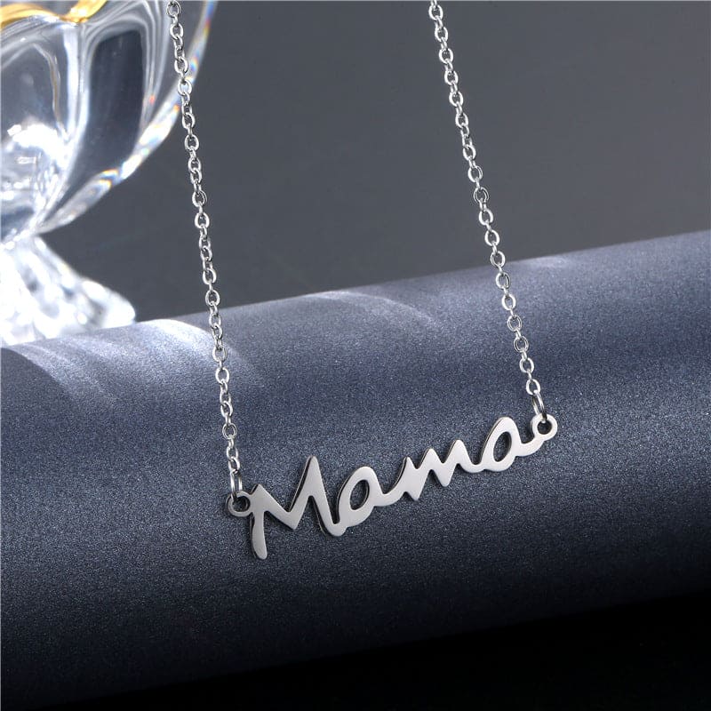 Collier Pendentif Mama Script - Acier Inoxydable