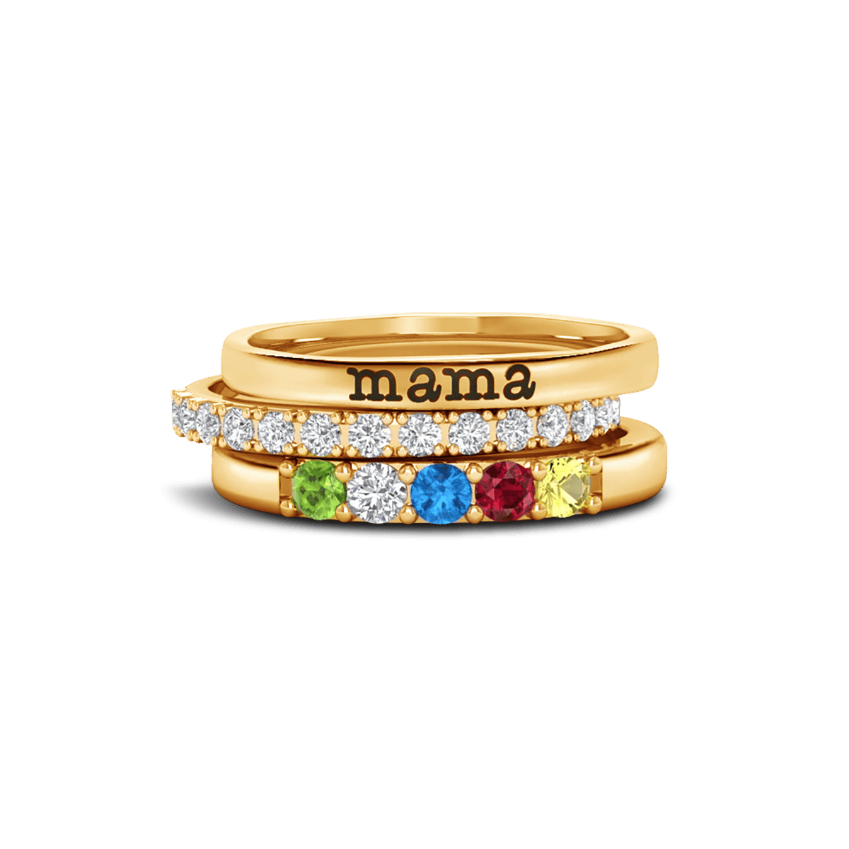 Bagues de nom empilables personnalisées avec pierres de naissance familiales - Argent Sterling S925